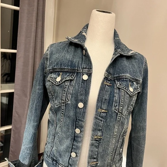 Lucky Brand distressed Jean Jacket (Sz XS) - Picture 3 of 6